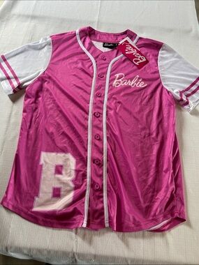Barbie Hot Pink and White Baseball Jersey Top